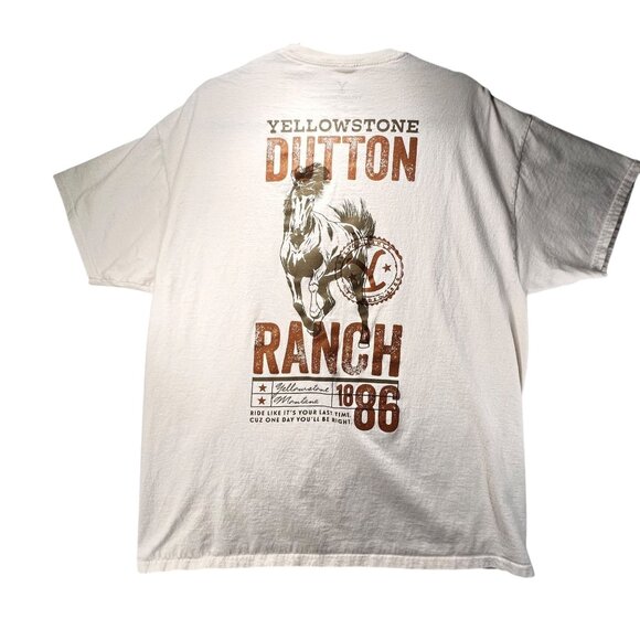 Yellowstone Dutton Ranch Graphic Tee Shirt XL Off White Montana Cowboy Horse - Picture 1 of 7